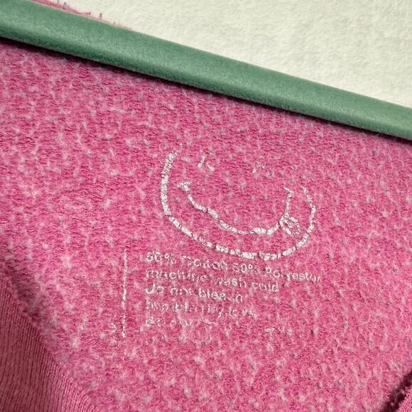 Nirvana S/M Dyed Sweatshirt Pink UO Oversized Grunge Off-Shoulder Smile Sleeve - Picture 7 of 9